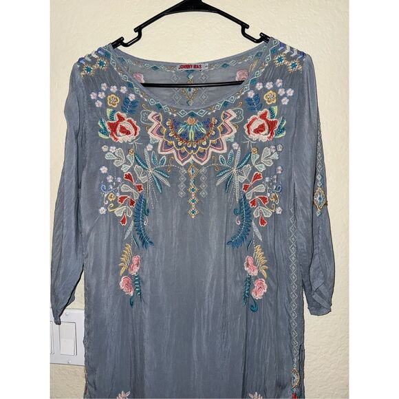 Johnny Was Embroidered Tunic Top/ Mini Dress Size Small– Light Blue 3/4 Sleeve B - Picture 6 of 16